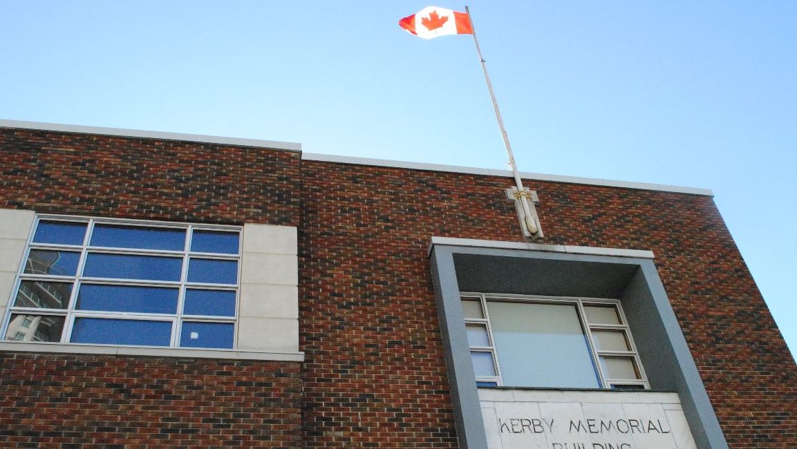 A shot of the outside of the Kerby Centre in downtown Calgary