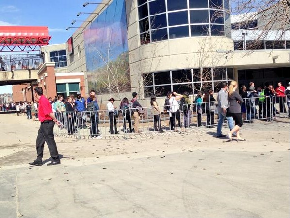 Jobs seekers line up at the city's 18th annual Youth Hiring Fair on April 8, 2016.