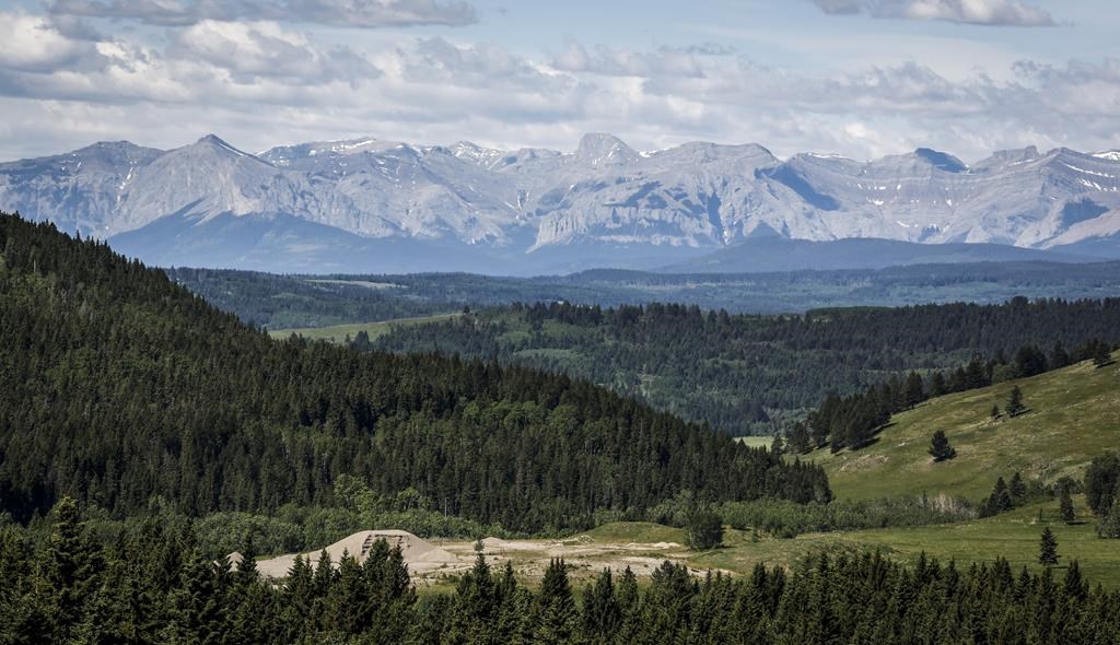 A section of the eastern slopes of the Canadian Rockies is seen west of Cochrane, Alta.