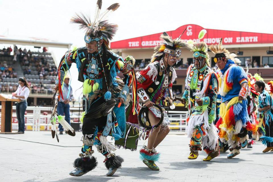 Pow wow celebration taking place at the Calgary Stampede.