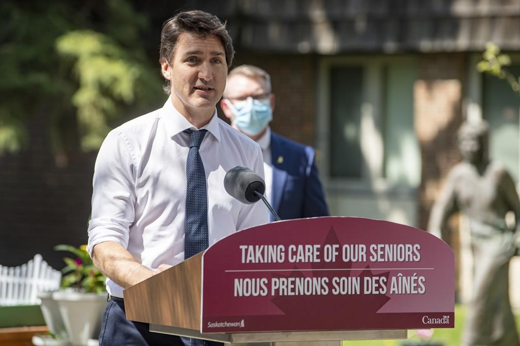 Prime Minister Justin Trudeau speaks at a media event