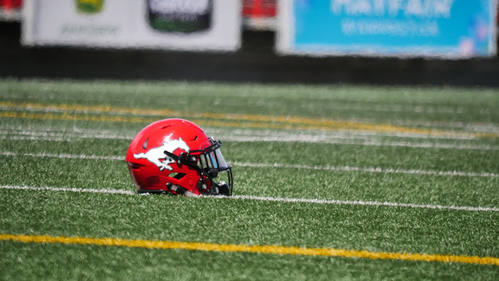 A Calgary Stampeders helmet