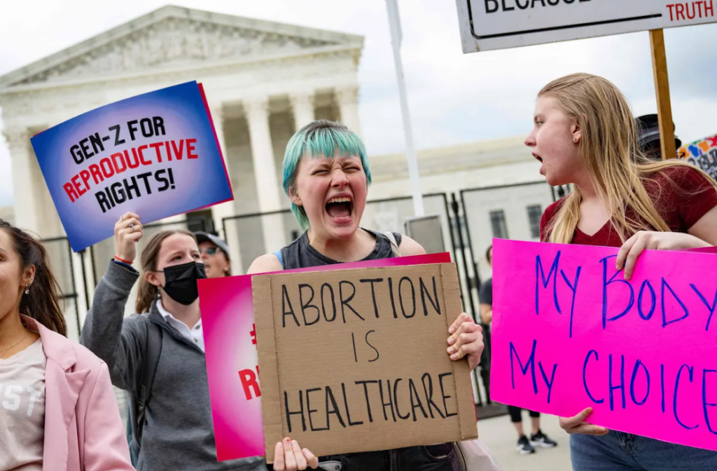 Pro-choice demonstrators protest in front of the US Supreme Court