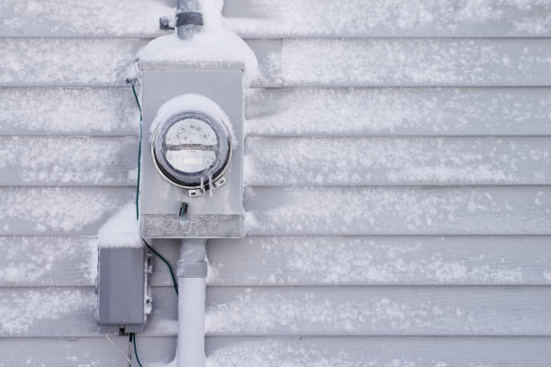 Frozen utility or power meter during Winter.