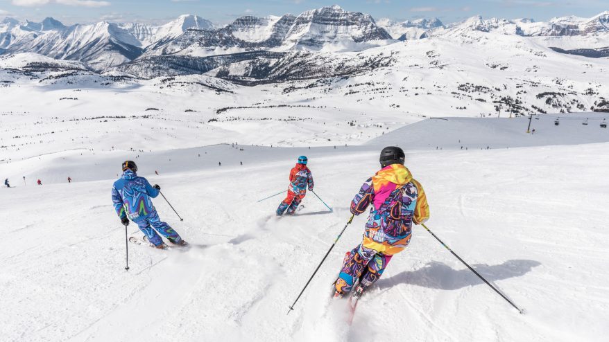 A trio of skiers are shown on the runs at Banff Sunshine Village