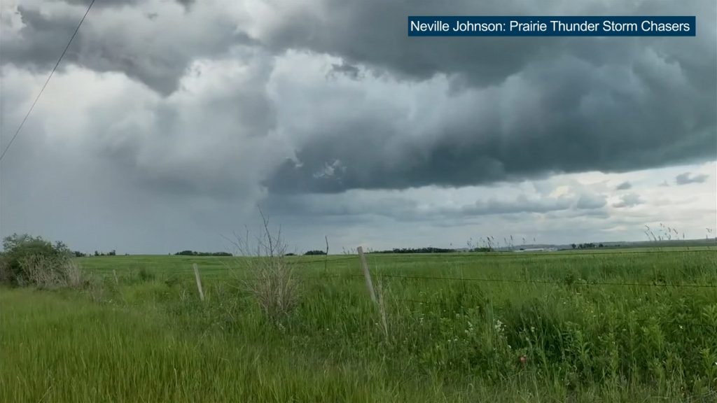 A landscape view of the tornado that touched down earlier Thursday, July 7, 2022 in Alberta. 