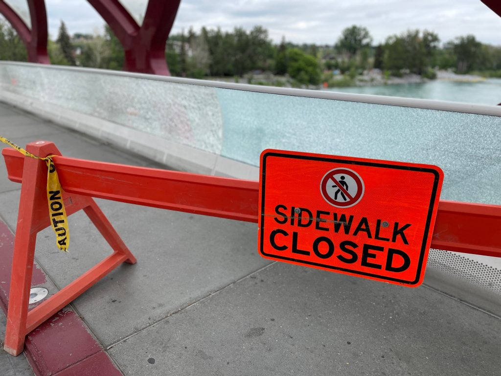 A picture of damaged panels on the Peace Bridge