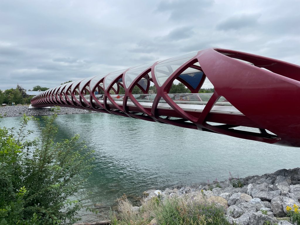 The Peace Bridge is pictured from the side