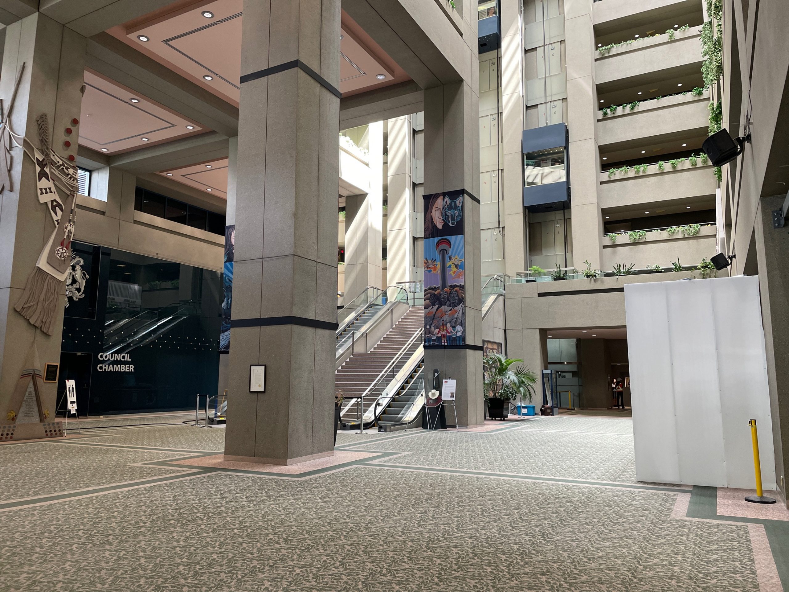 Inside City Hall after the interior sustained damage in Calgary