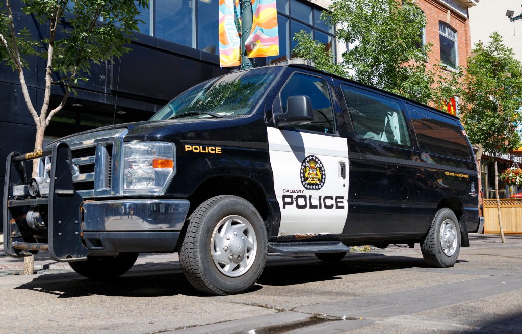 A Calgary police van on Stephen Avenue in downtown Calgary