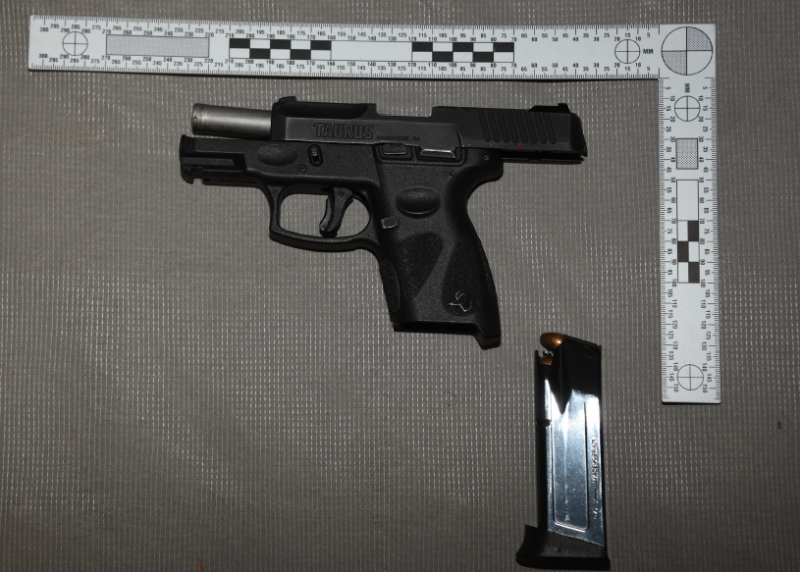 A 9mm Taurus handgun seized after a search of a home in Coventry Hills