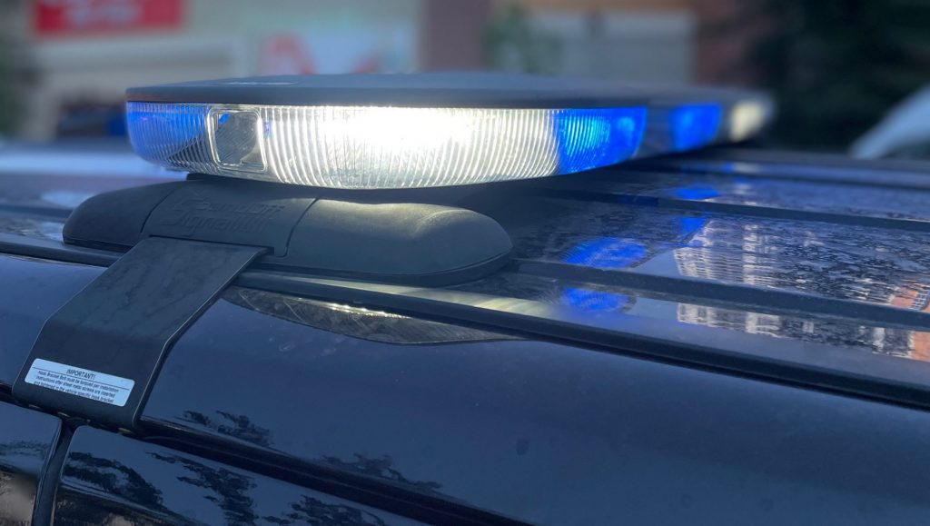 The flashing lights of a Calgary police vehicle.