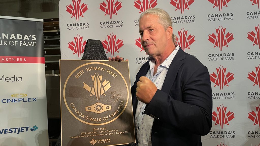 Bret 'Hitman" Hart received a replica plaque of his star on Canada's Walk of Fame at the Victoria Pavilion on Stampede Grounds.