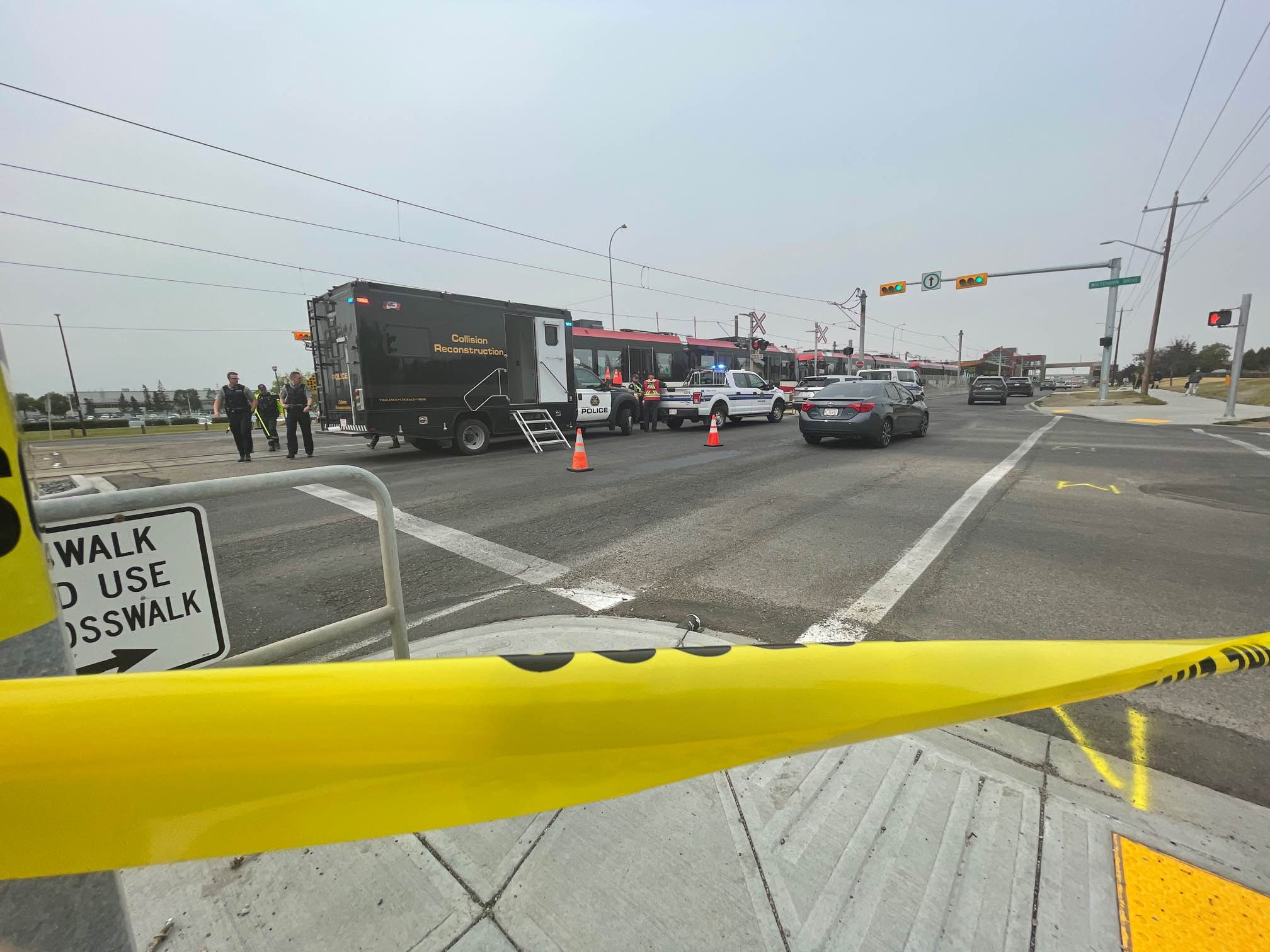 Calgary police at the scene of an incident that involved a person near the Whitehorn LRT Station in Calgary