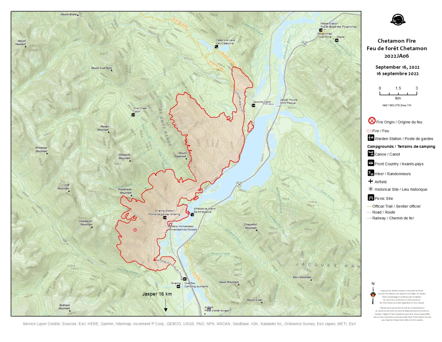 Map showing area of Jasper’s Chetamon wildfire.