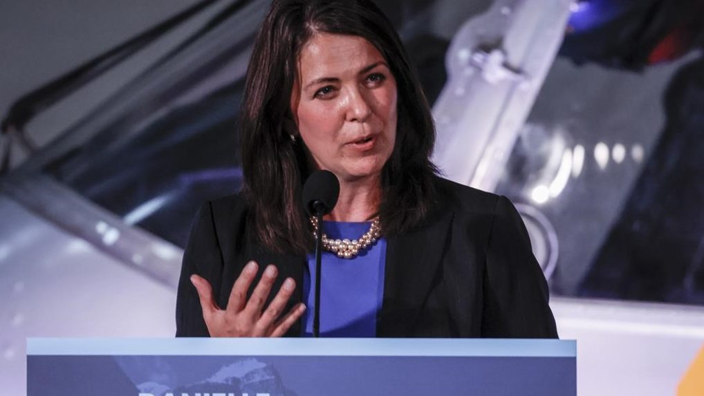 Danielle Smith makes a comment during the United Conservative Party of Alberta leadership candidate's debate in Medicine Hat