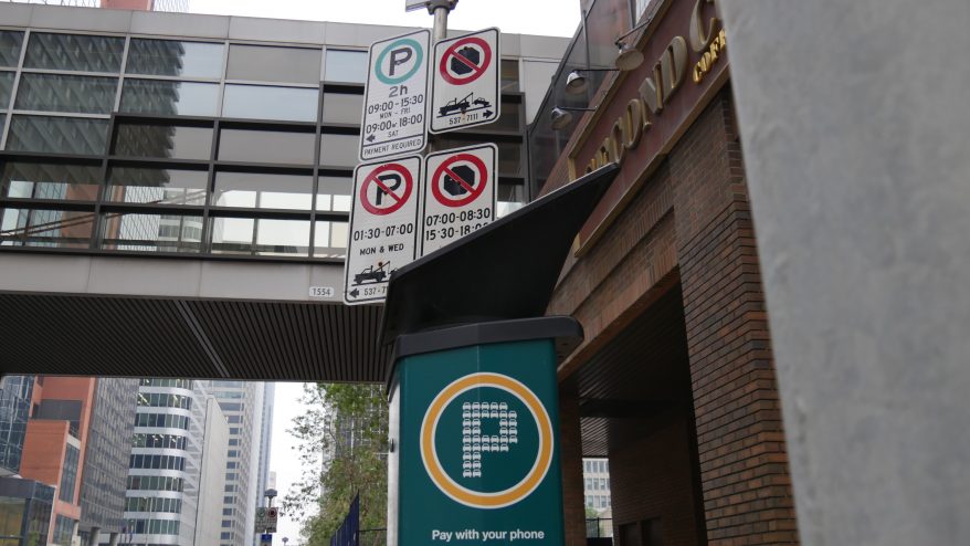 A Calgary Parking Authority ticket booth in downtown Calgary