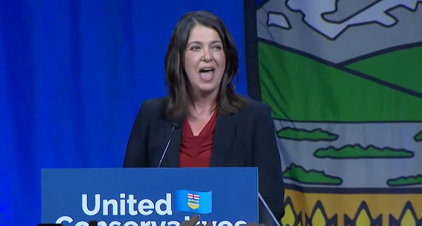 Danielle Smith delivers her acceptance speech after she was voted to replace Jason Kenney as UCP leader
