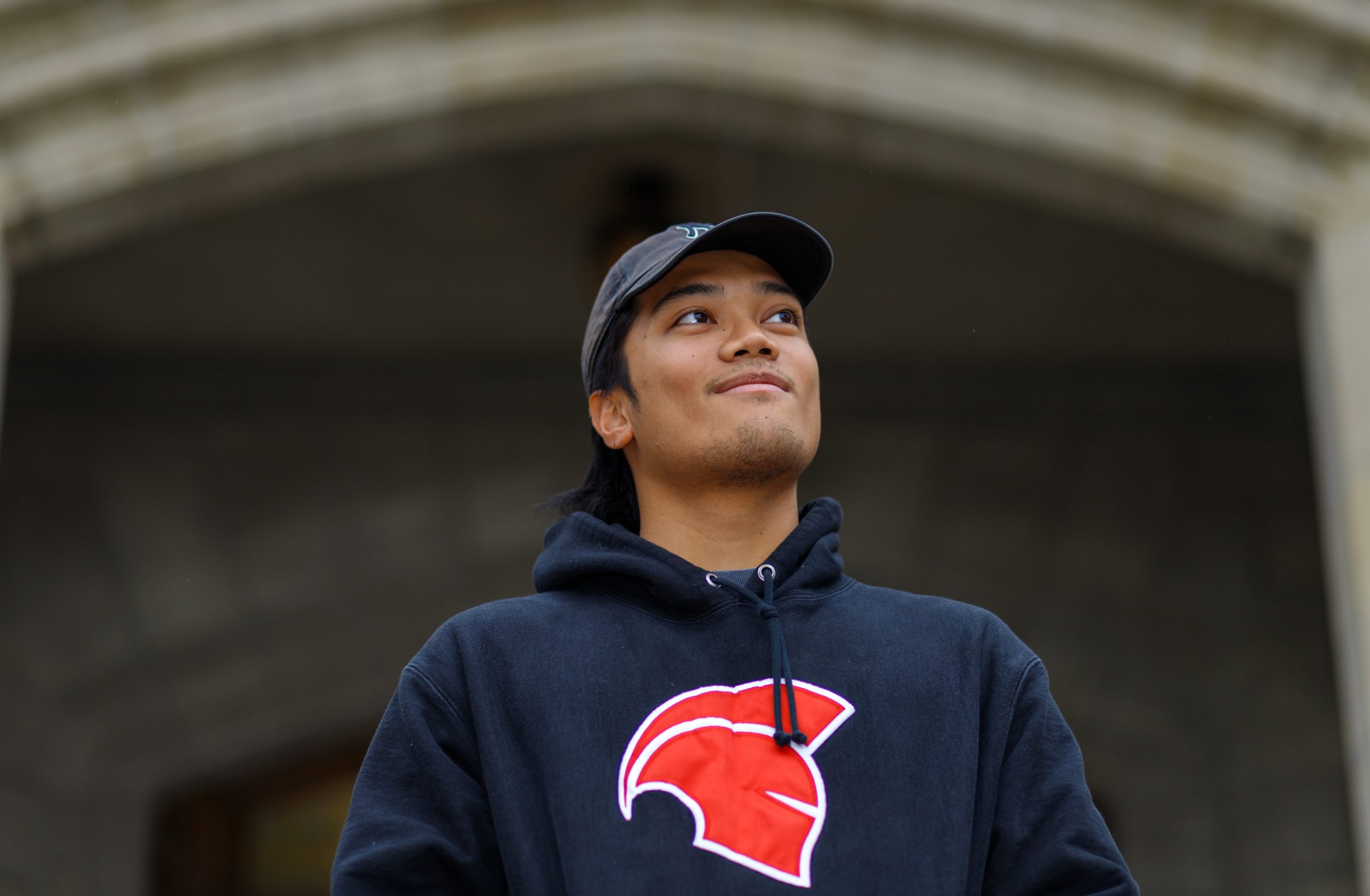 Jeff Carreos poses in front of the Heritage Building on the SAIT campus in Calgary