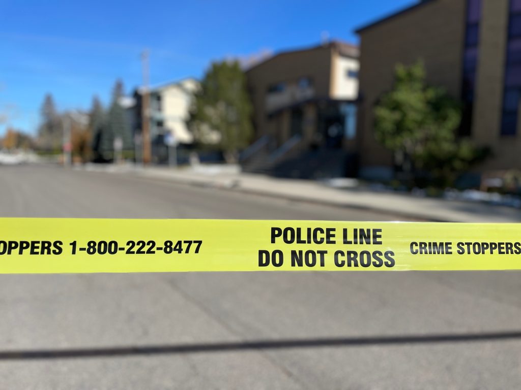 Police tape around the scene of a hit-and-run in the Crescent Heights area on 1 Street NW and 11 Avenue in Calgary