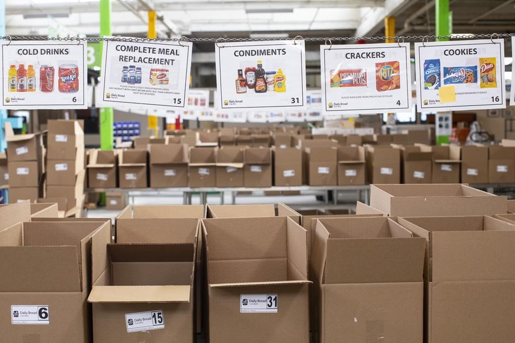 Boxes wait to be filled with provisions at The Daily Bread Food Bank warehouse in Toronto