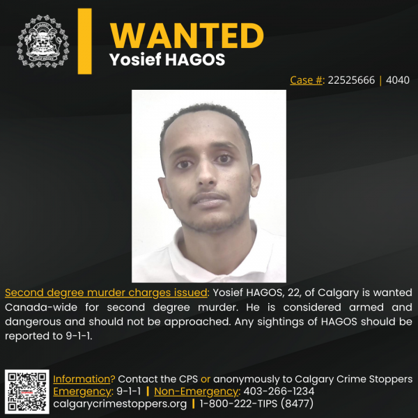 A wanted poster for Yosief Hagos