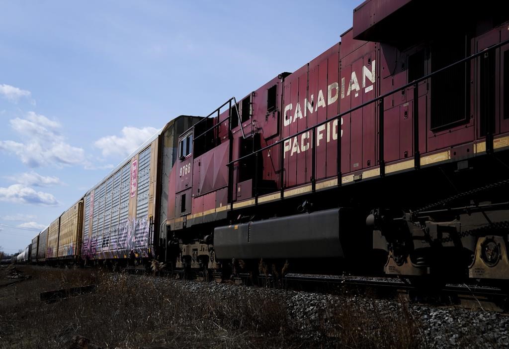 Canadian Pacific Railway trains sit at the main CP Rail trainyard in Toronto