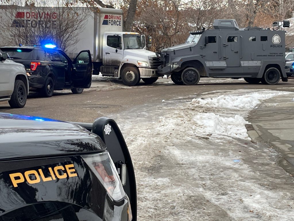 An armoured Calgary police vehicle in front of the scene of a shooting on Hendon Drive NW in Calgary on Wednesday, Feb. 8, 2023. ASIRT concluded the investigation into the incident on Oct. 20, 2023.