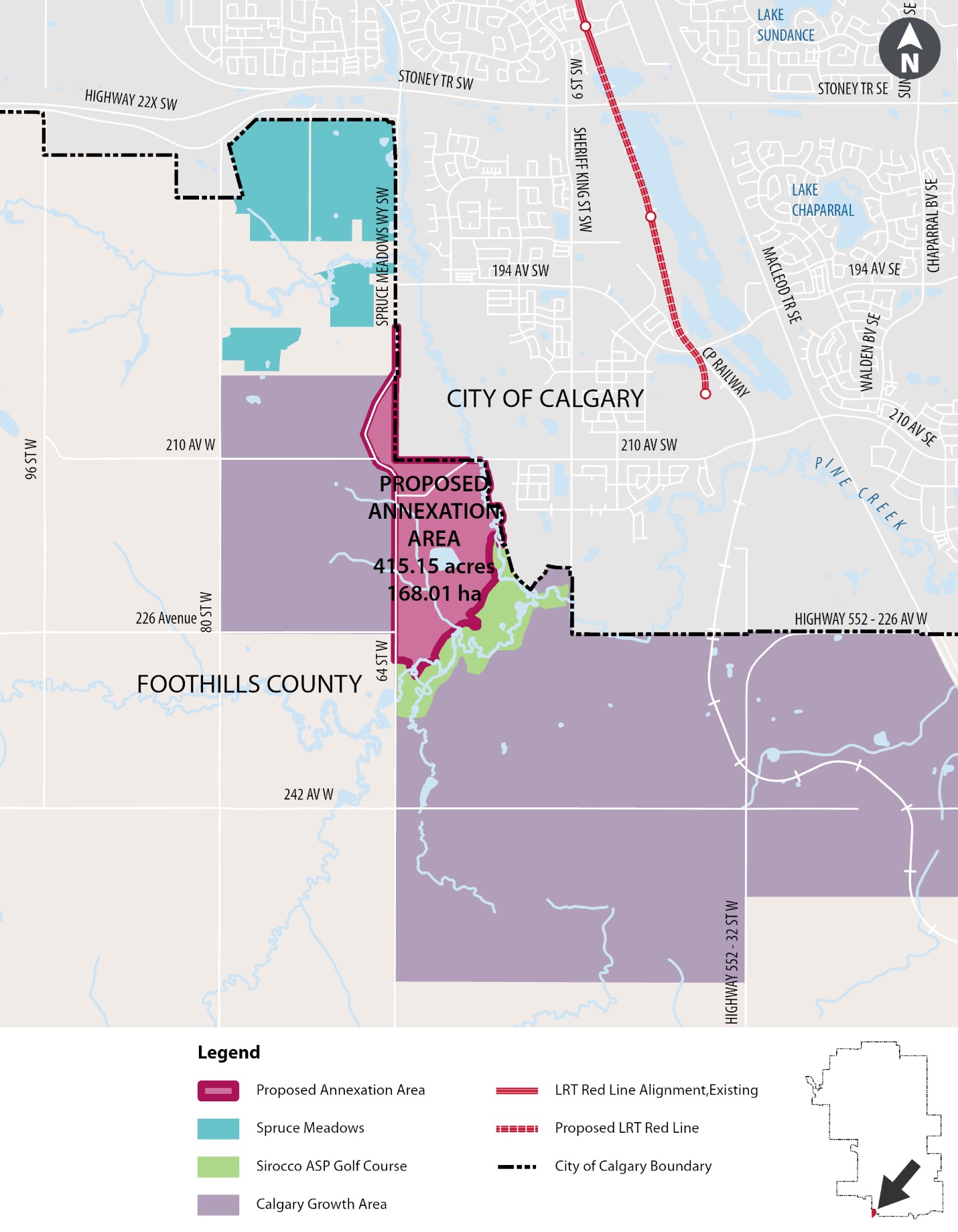 A map of the city's proposed annexation of Foothills County