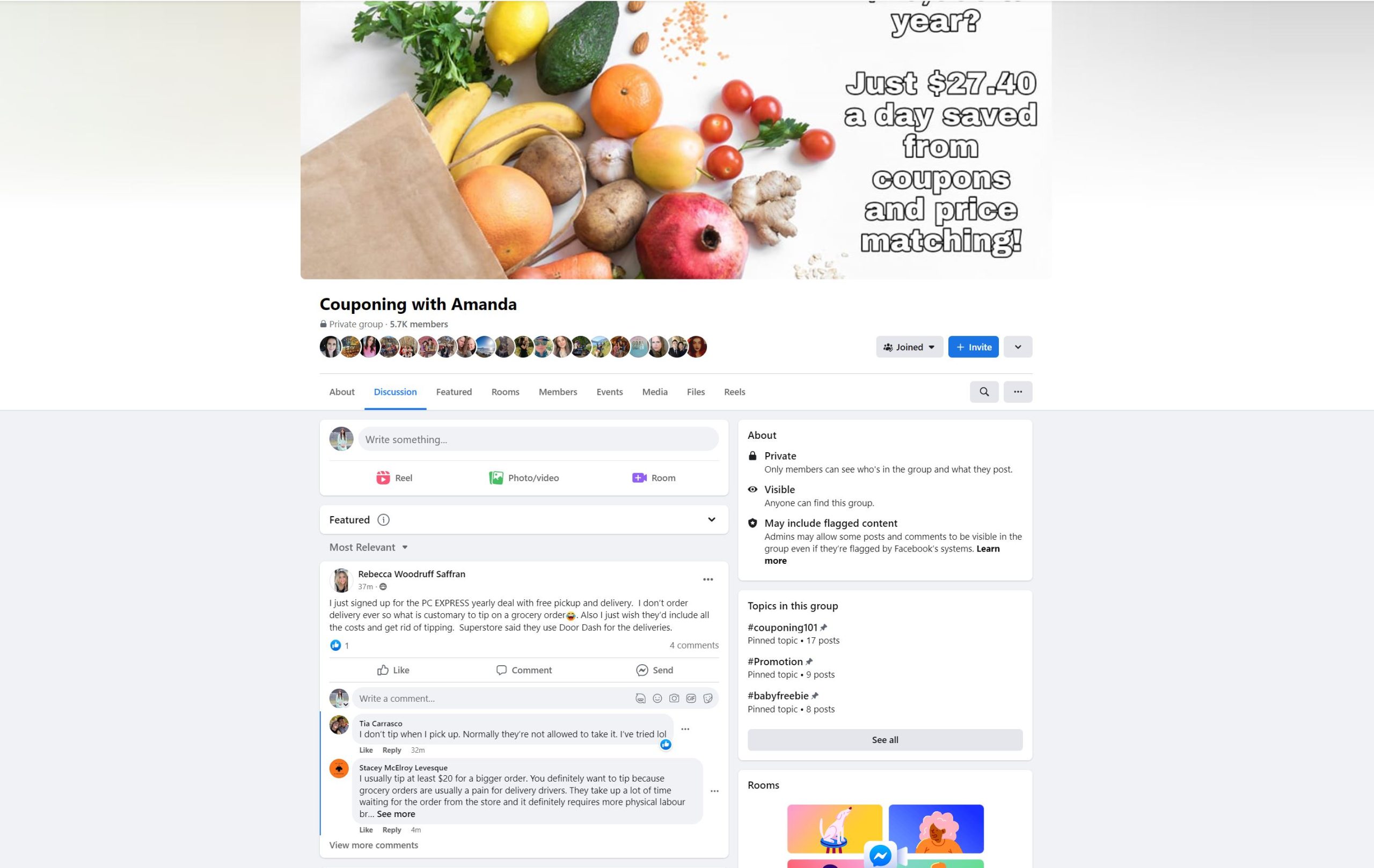 Amanda Bisson's Facebook group is shown.