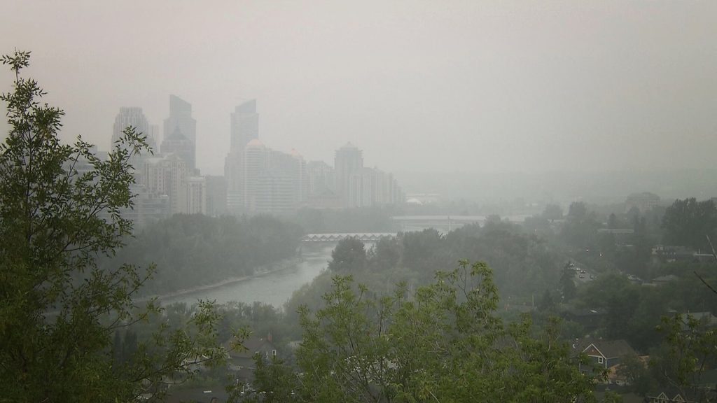 A smoky haze settles over Calgary