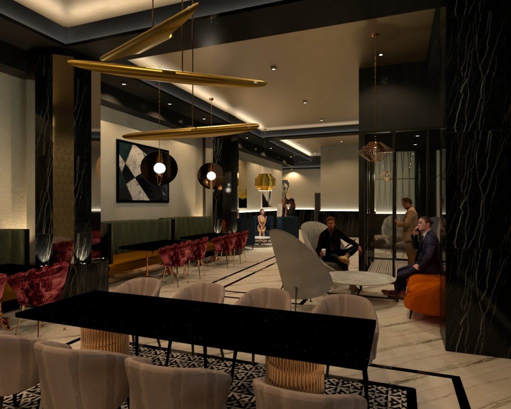 Artistic rendering of a lounge inside the Barron Building on Stephen Avenue in downtown Calgary