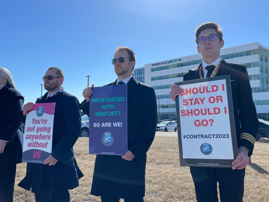Pilots protest at WestJet headquarters in Calgary