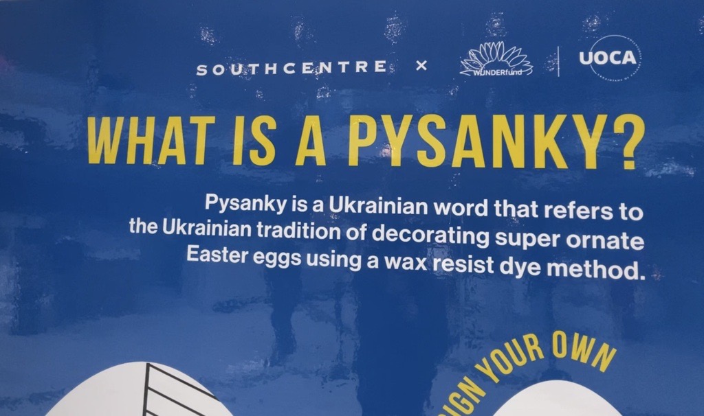 The definition of Pysanky, which is a Ukrainian word that refers to the Ukrainian tradition of decorating super ornate Easter eggs using a wax resist dye method. 