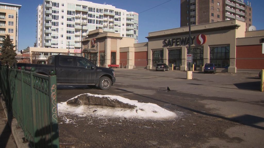 The parking lot of the Kensington Safeway in Calgary