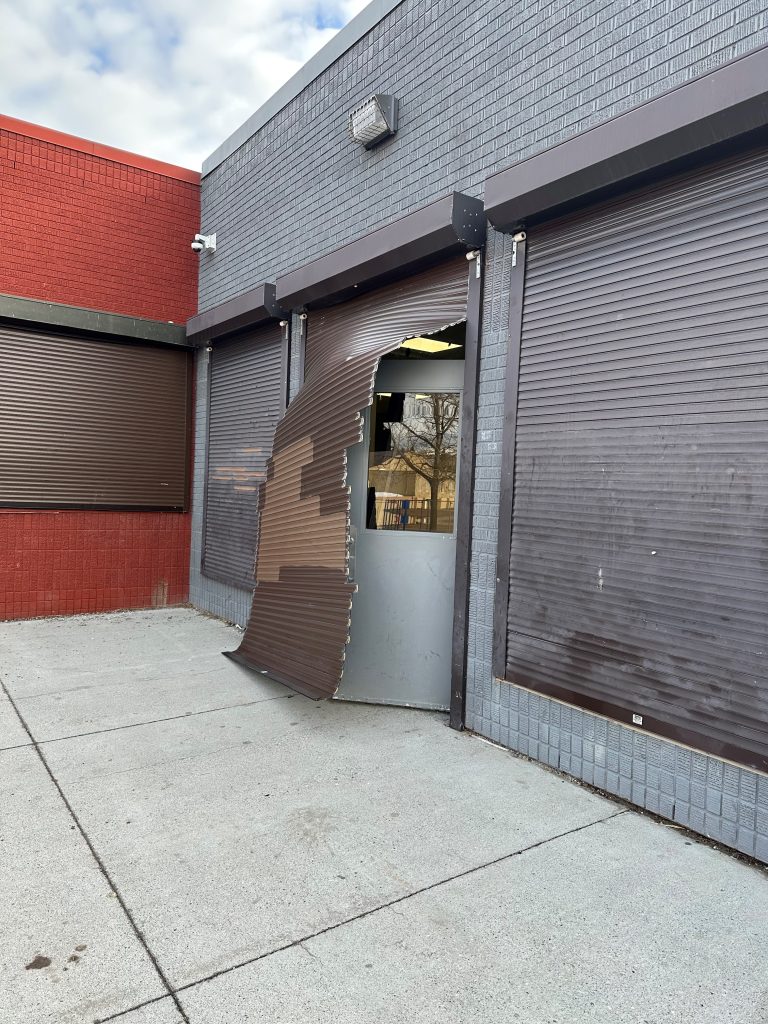 A door damaged at Morley Community School