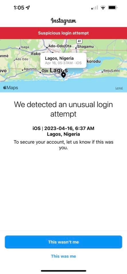 Snapshot of login attempt on Instagram. (Facebook) Snapshot of login attempt on Instagram
