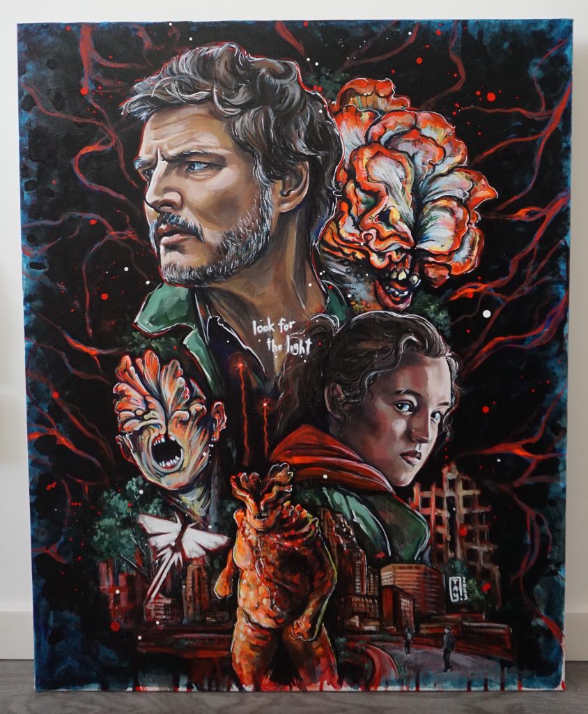 A painting consisting of characters from the HBO TV show "The Last of Us."