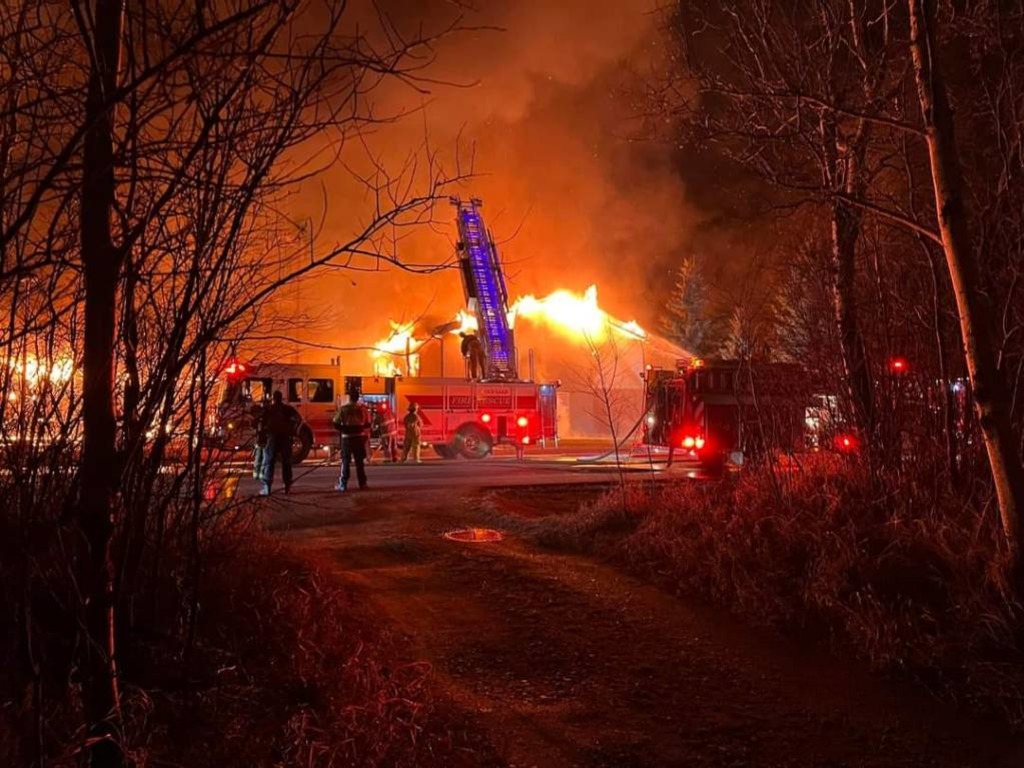The Church of Jesus Christ of Latter-day Saints in Cherry Grove, Alta., east of Cold Lake, was burned to the ground in a case of suspected arson in the early morning hours of Friday, April 28, 2023. (Courtesy of Grace Wille.)