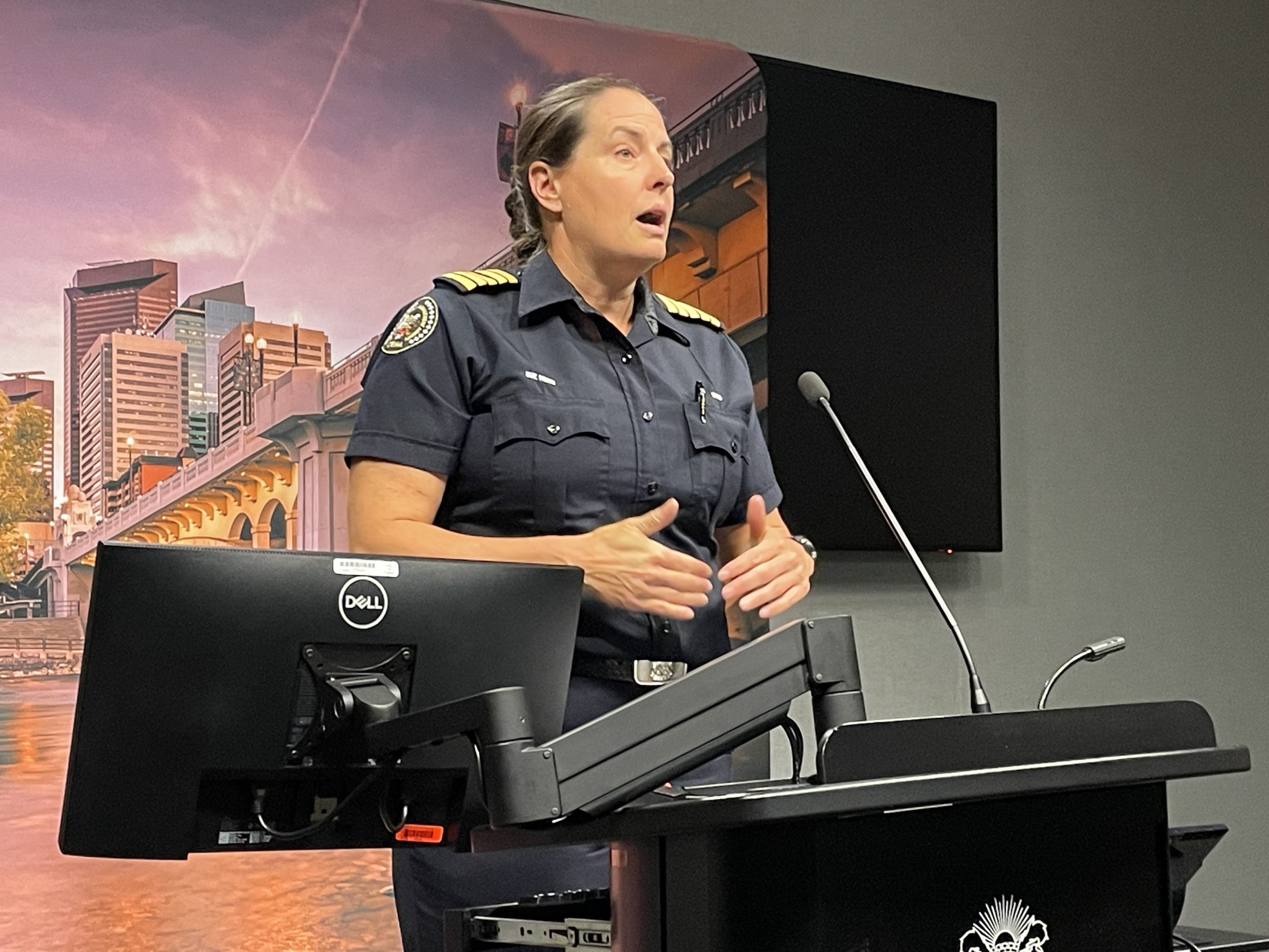 Calgary Emergency Management Agency (CEMA) chief Sue Henry speaks at a press conference announcing the opening of a wildfire evacuee reception centre in Calgary on May 8, 2023. (Photo Nick Blakeney/CityNews).