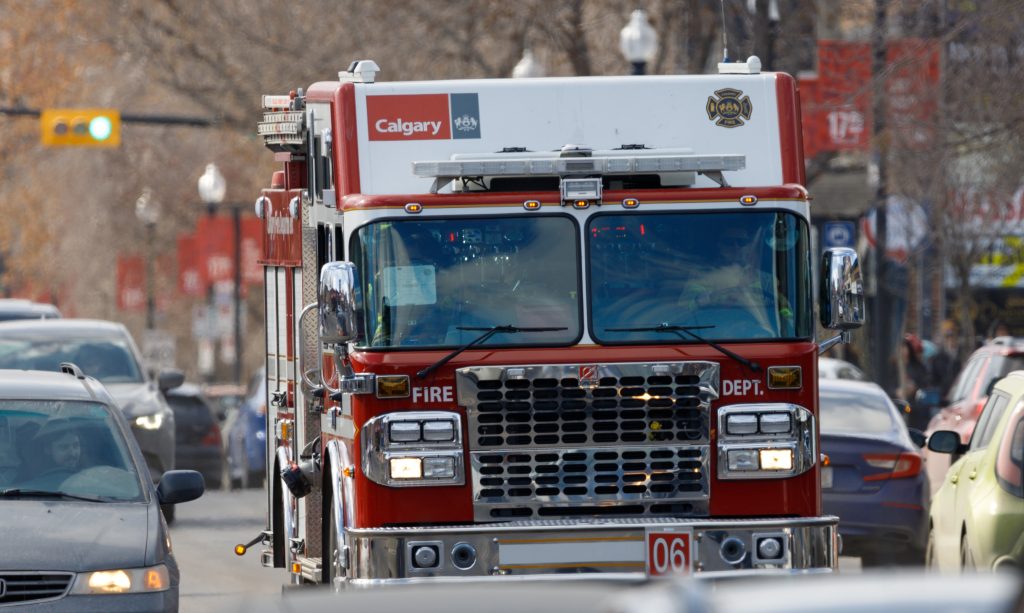 A Calgary Fire Department truck on 17 Avenue SW in Calgary