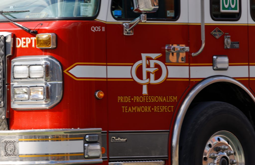 A Calgary Fire Department truck on 17 Avenue SW in Calgary