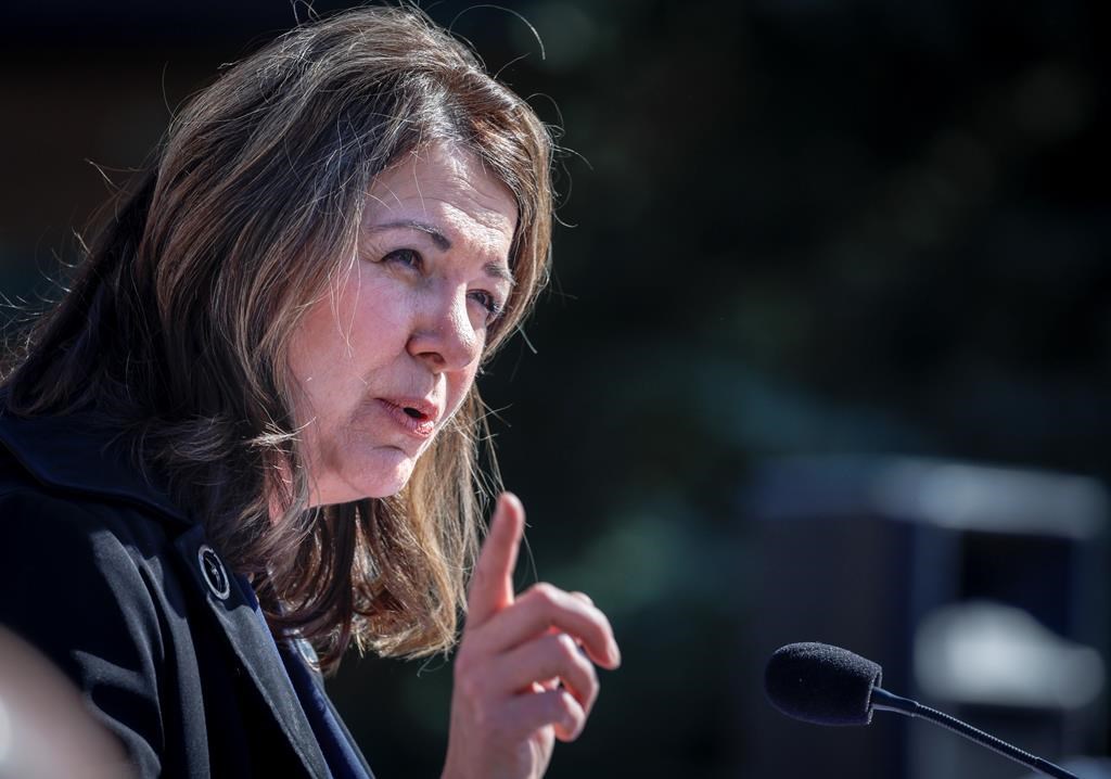 United Conservative Party leader Danielle Smith speaks at a campaign launch rally in Calgary