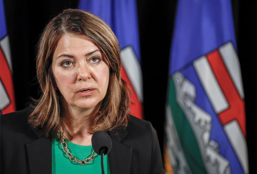 United Conservative Party leader Danielle Smith makes an election campaign announcement in Calgary, Alta., Thursday, May 11, 2023. Albertans go to the polls on May 29. THE CANADIAN PRESS/Jeff McIntosh