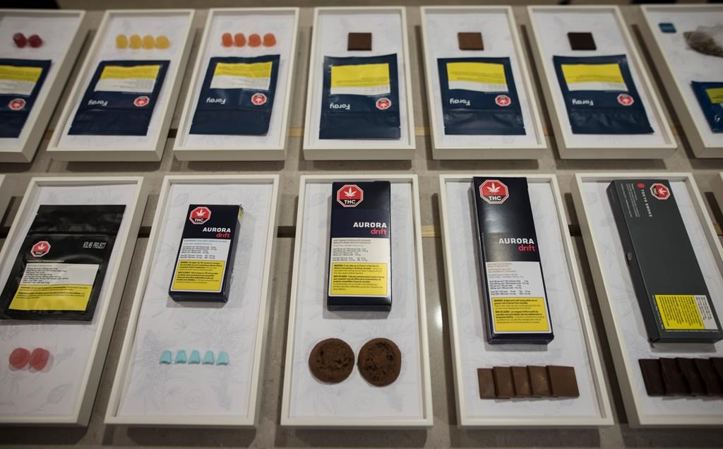 A variety of cannabis edibles are displayed at the Ontario Cannabis Store in Toronto on Friday, Jan. 3, 2020. THE CANADIAN PRESS/ Tijana Martin