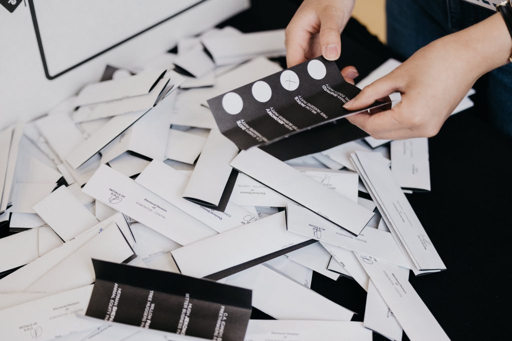 Ballots on a table being counted