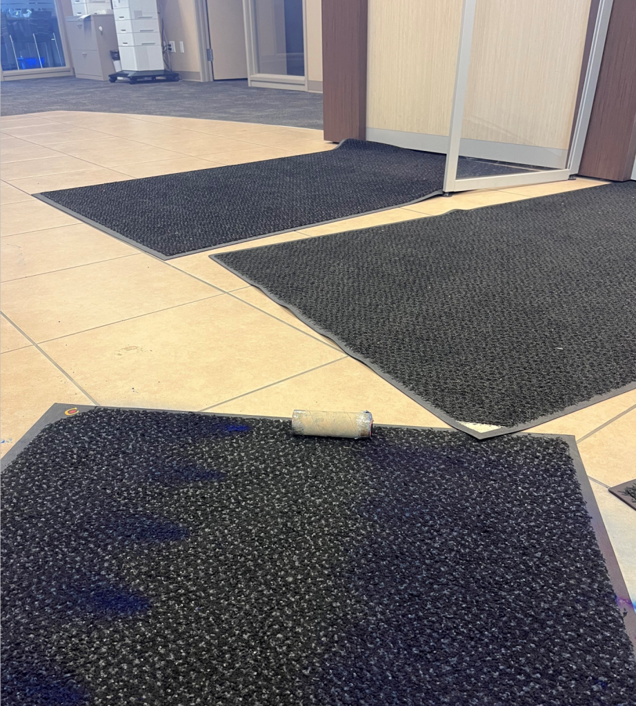 An incendiary device on the floor inside an RBC bank in High River, Alta,