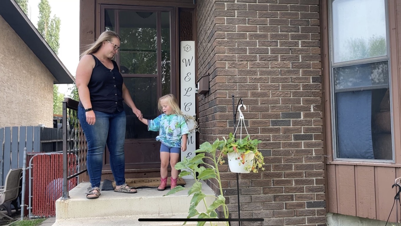 Lindsay Harkema and her three-year-old daughter at their Calgary home. The mother is calling for change after she and her daughter were separated at a CTrain station following the Calgary Stampede Parade on Friday, July 7. (Courtesy Lindsay Harkema) 