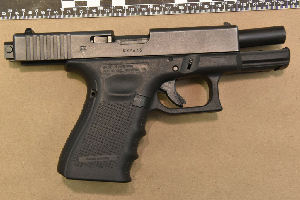 A Glock Gen 4 9mm handgun seized by police