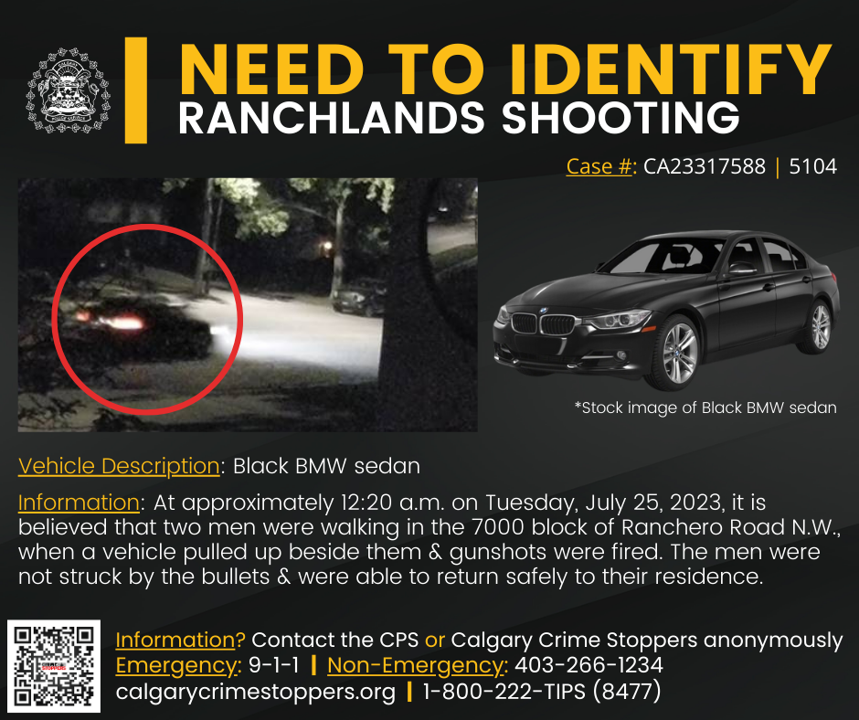 Calgary police are asking for the public's help to identify people riding in a vehicle thought to be involved in a shooting in the northwest Tuesday 